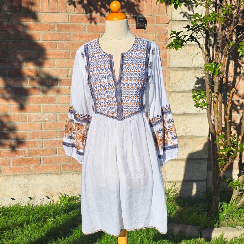 Johnny Was white embroidered linen dress